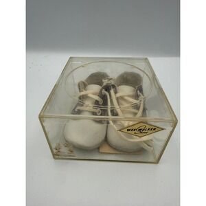 Vintage Wee Walker Baby Shoes White Brown Lace Up Crib Shoes Original Box